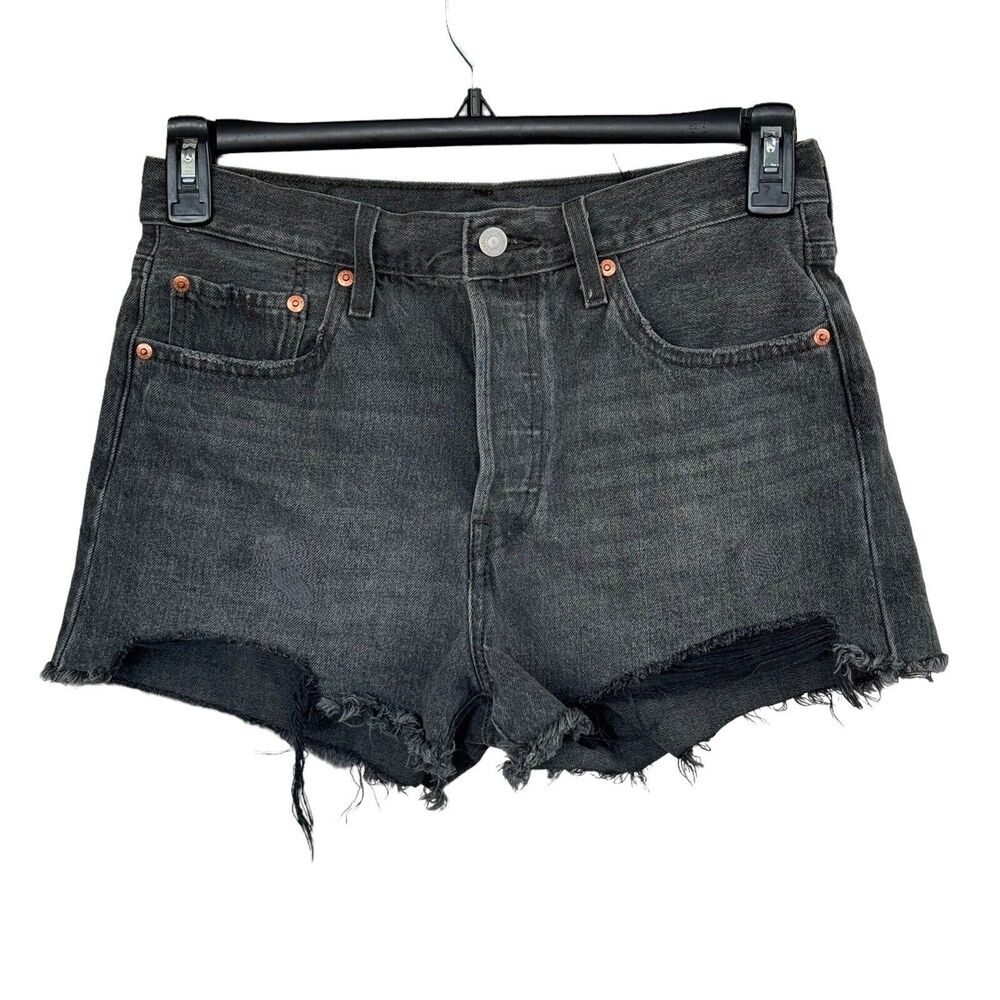 Levi’s 501 SZ W28 Jean Shorts Distressed Frayed Hem Button-Fly Hi-Rise Gray Wash